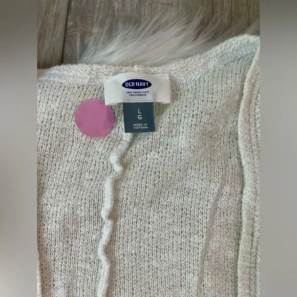 OLD NAVY | White, Lightweight Loose Knit Woven Open Front Cardigan (L) - Picture 2 of 5